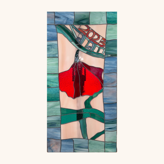 Ginkgo Panel I - Red & Turquoise